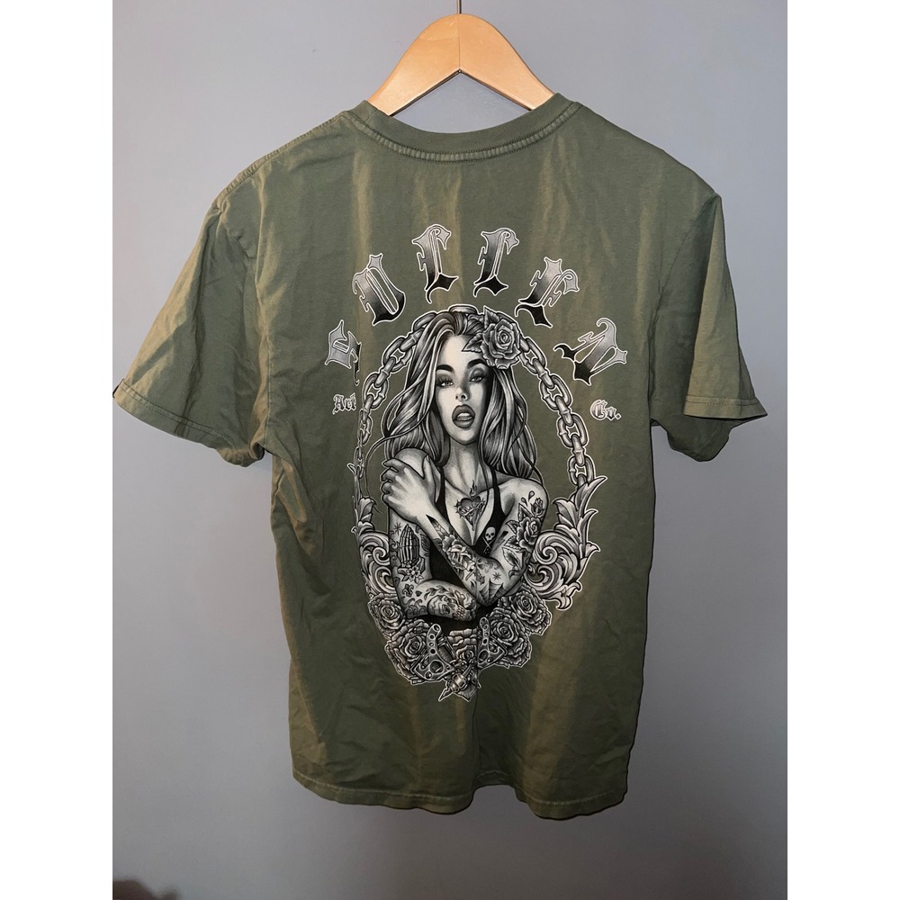 Sullen Art Collective Olive Green Tattoo Graphic T-Shirt Mens Medium Skull Back‎